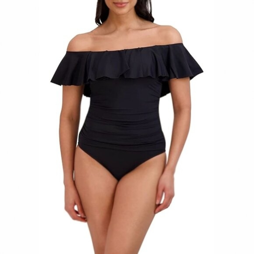 Michael Kors Black Off-Shoulder Ruffle One-Piece Swimsuit 🖤